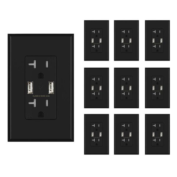 Usb Outlet, Tamper Resistant, Wall Plate Included (Set of 10) Sale