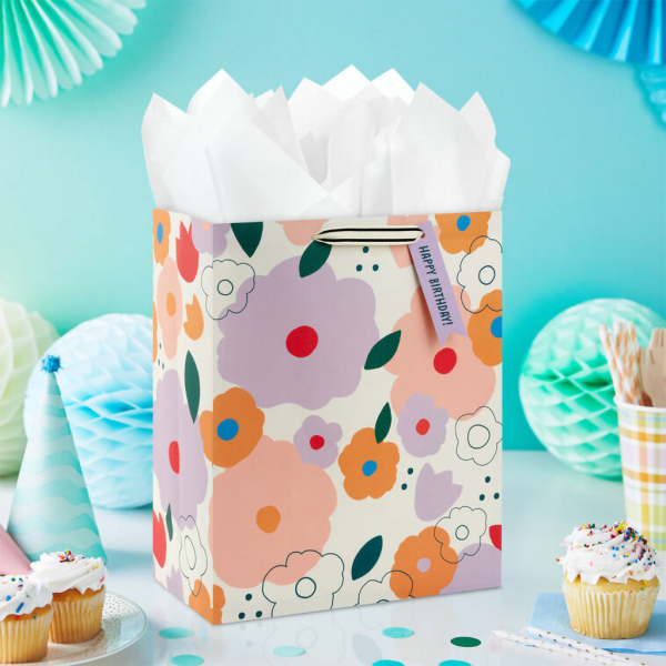Hallmark : 13  Mod Floral on White Large Birthday Gift Bag Online Sale